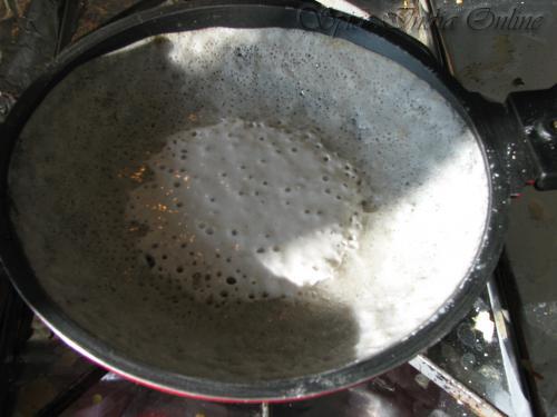 appam: Heat a small non-stick pan which is shallow. Now add a pinch of baking soda.In a spoon take the batter and pour the batter gently to the non-stick pan. Gently swirl the pan around so that a thin layer of batter covers the sides and thick layer collects at the bottom. Cover the lid and cook for 1 to 2 minute till the edges become golden crisp and centre is soft. It is only required to cook on one side of the appam. appam: Heat a small non-stick pan which is shallow. Now add a pinch of baking soda.In a spoon take the batter and pour the batter gently to the non-stick pan. Gently swirl the pan around so that a thin layer of batter covers the sides and thick layer collects at the bottom. Cover the lid and cook for 1 to 2 minute till the edges become golden crisp and centre is soft. It is only required to cook on one side of the appam.